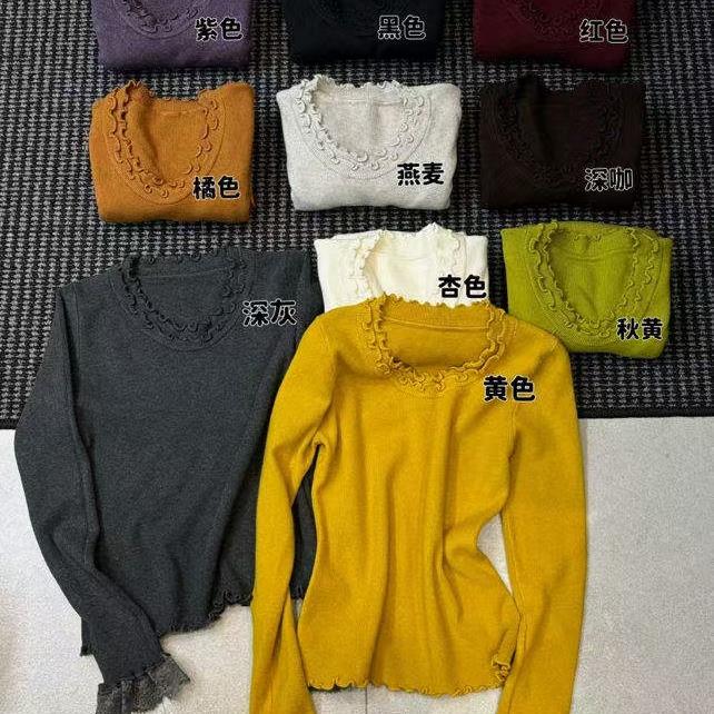 木子静−「内搭天菜」韩系秋冬多色简约双层木耳边长袖打底-02817