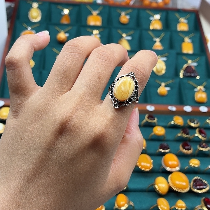 琥珀银S925镶嵌戒指