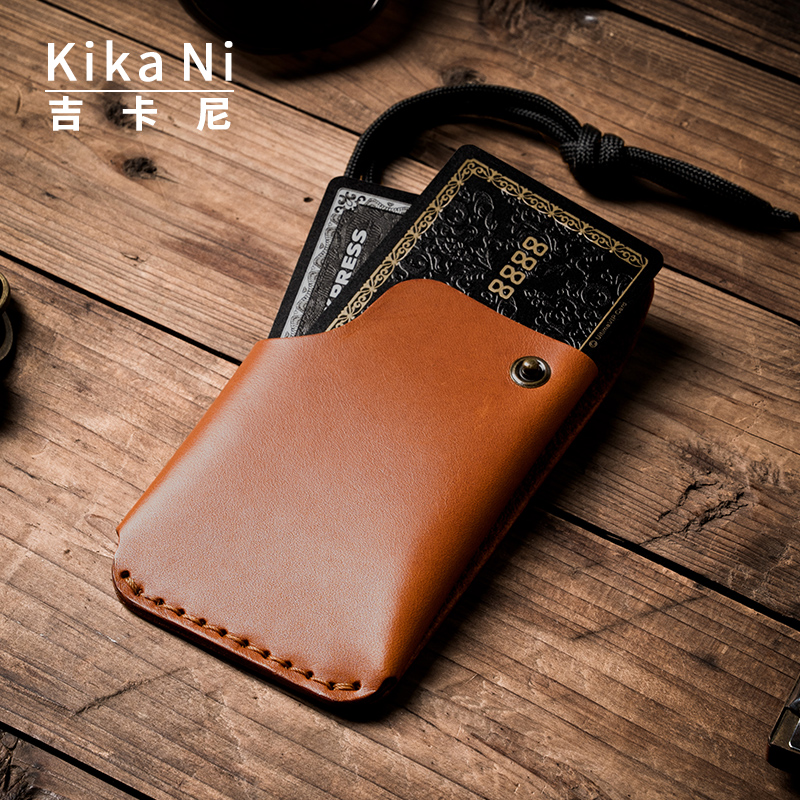 Kika Ni手工牛皮卡包复古植鞣皮大容量质感竖款零钱包男短款便携