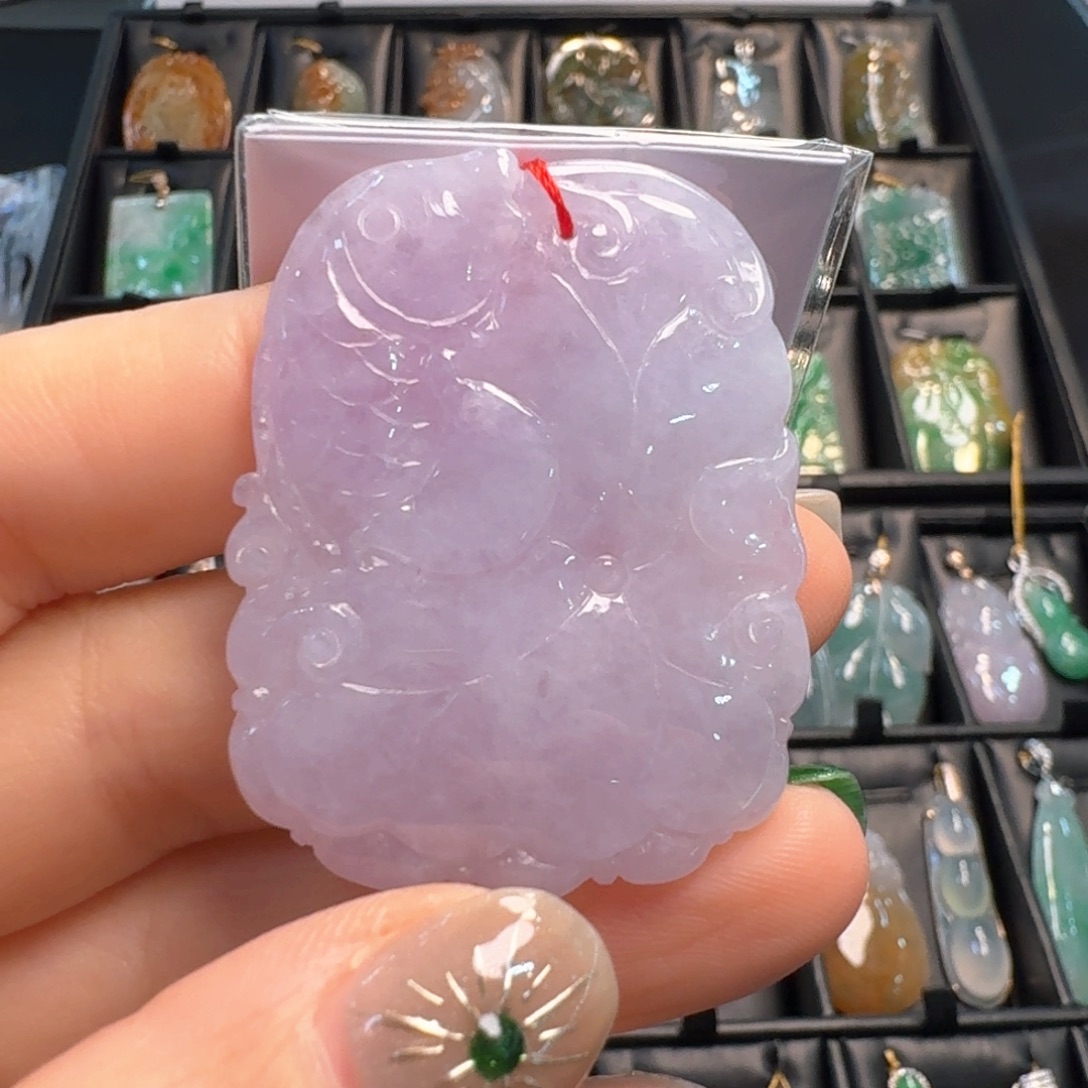 翡翠未镶嵌吊坠(不含链)荷叶鱼