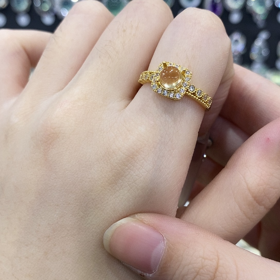 戒指黄晶银S925镶嵌