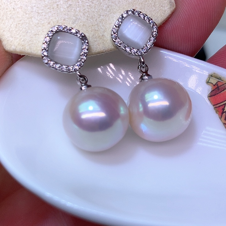 银S925镶嵌耳饰淡水珍珠