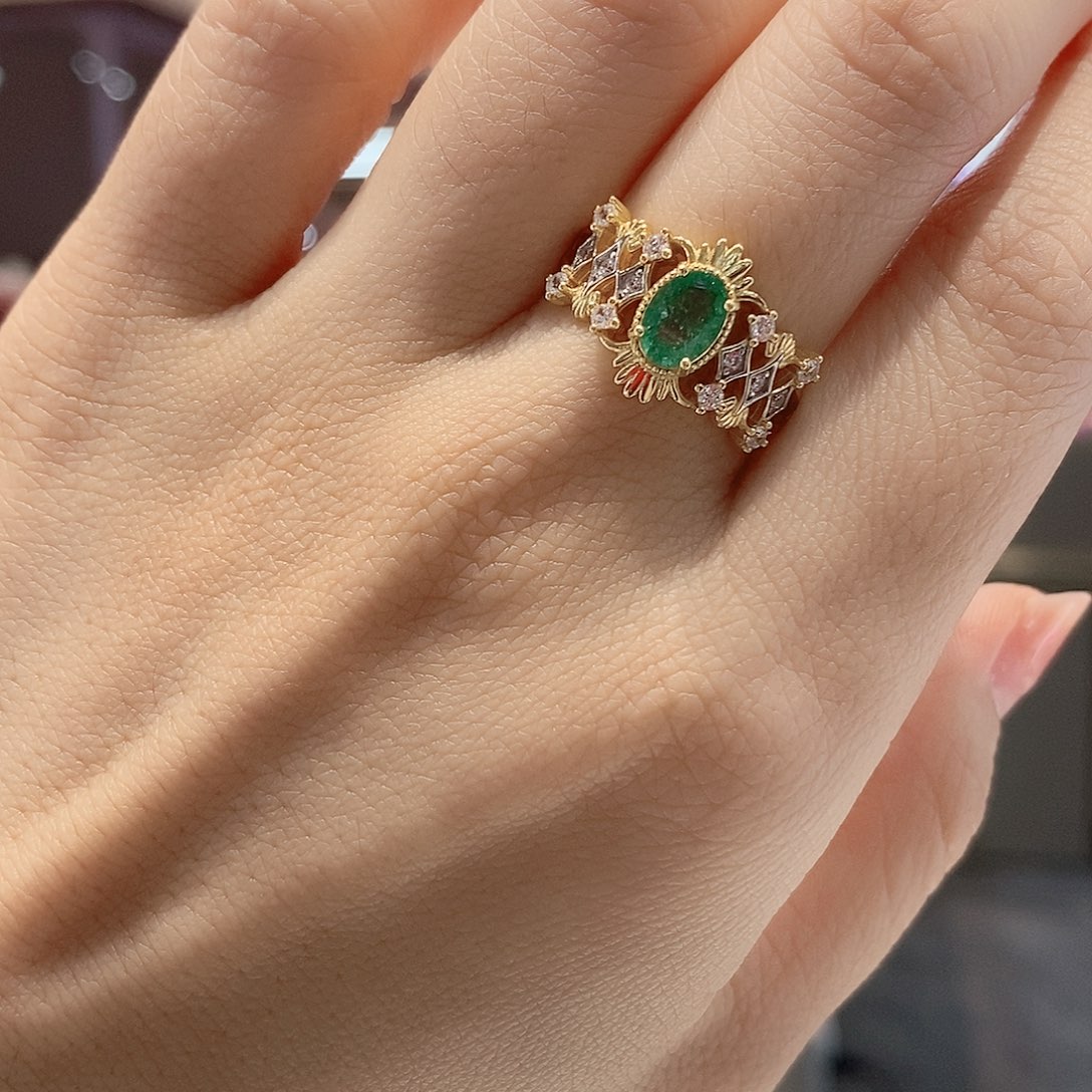 祖母绿戒指银S925镶嵌