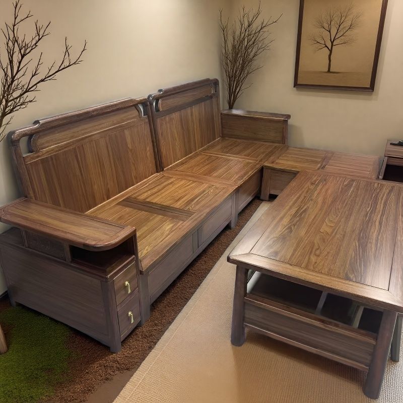 双11活动链接简约黑胡桃沙发高箱储物多功能沙发全实木客厅沙发