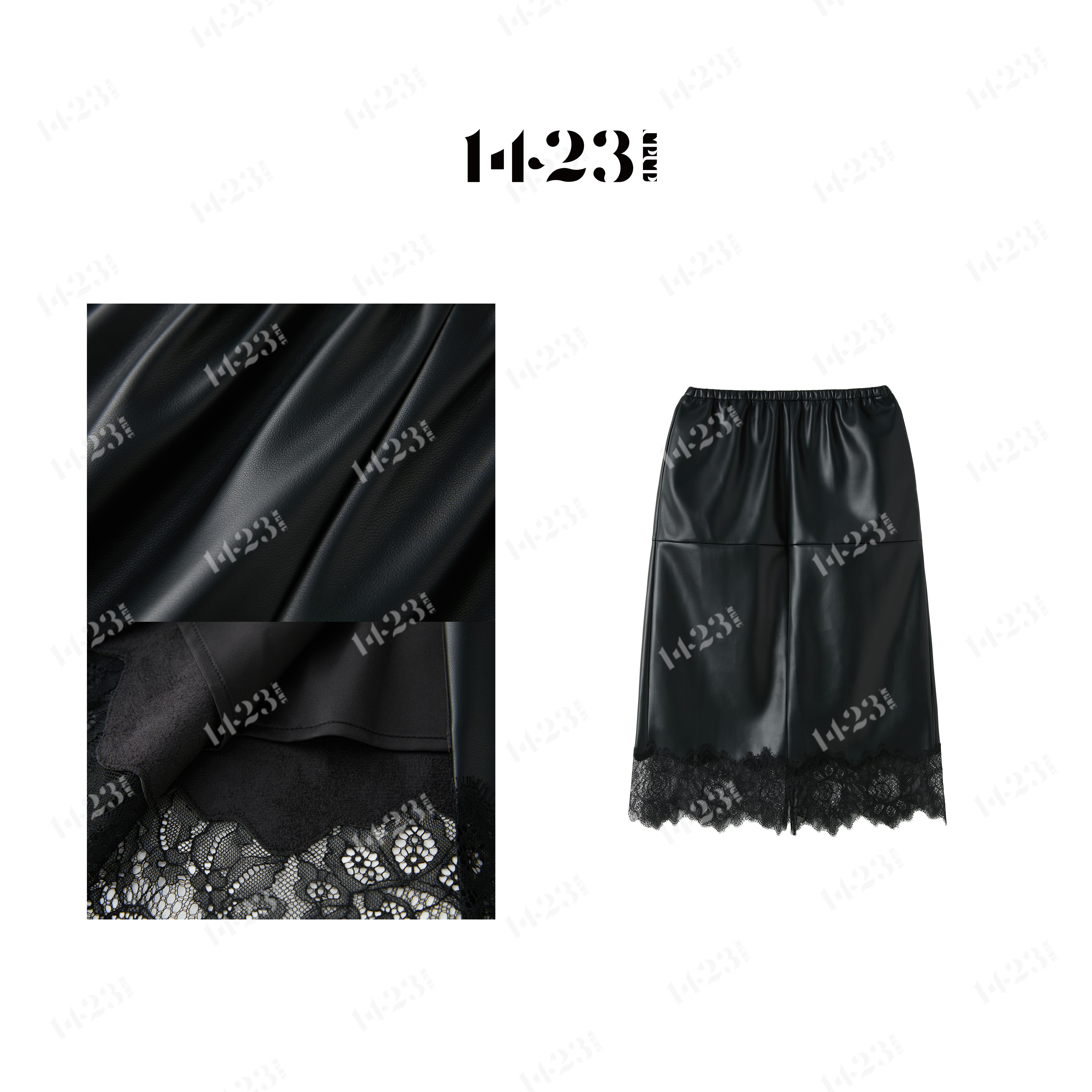 1423【凝香束影】蕾丝拼接黑色时尚百搭收腰显瘦性感半身裙