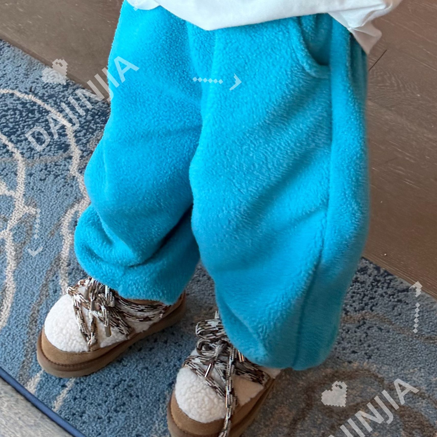 【元气湖蓝色】多巴胺童年活力一条过冬加绒卫裤加厚蓝色卫裤