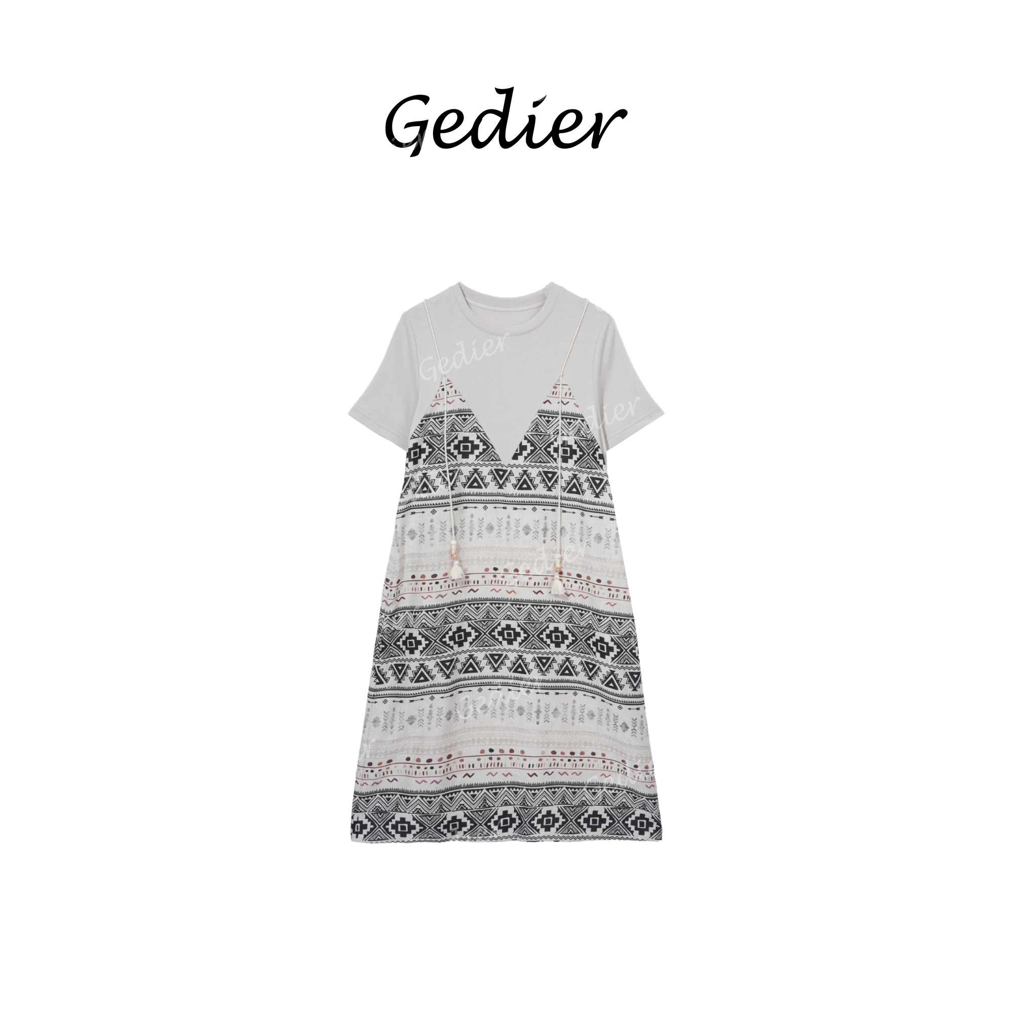 【歌蒂尔】休闲宽松舒适假两件短袖连衣裙 LG520863Y