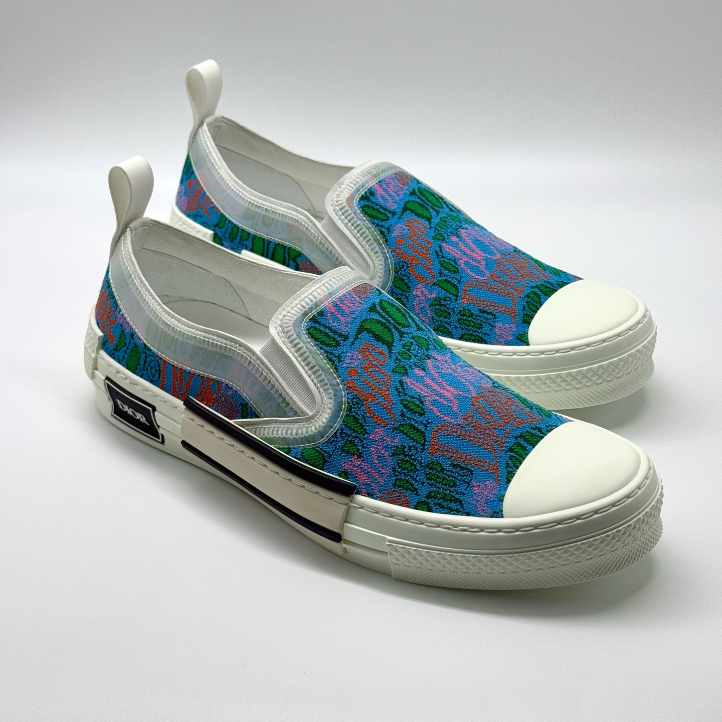 未使用 DIOR/迪奥 白蓝色涂鸦刺绣满印联名系列一脚蹬板鞋 42码