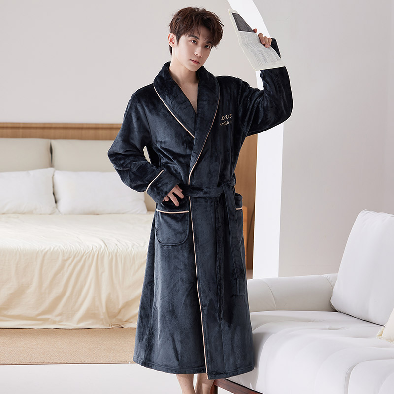 睡袍男款2025新款秋冬法兰绒浴袍男士加绒加厚珊瑚绒长款睡衣浴衣