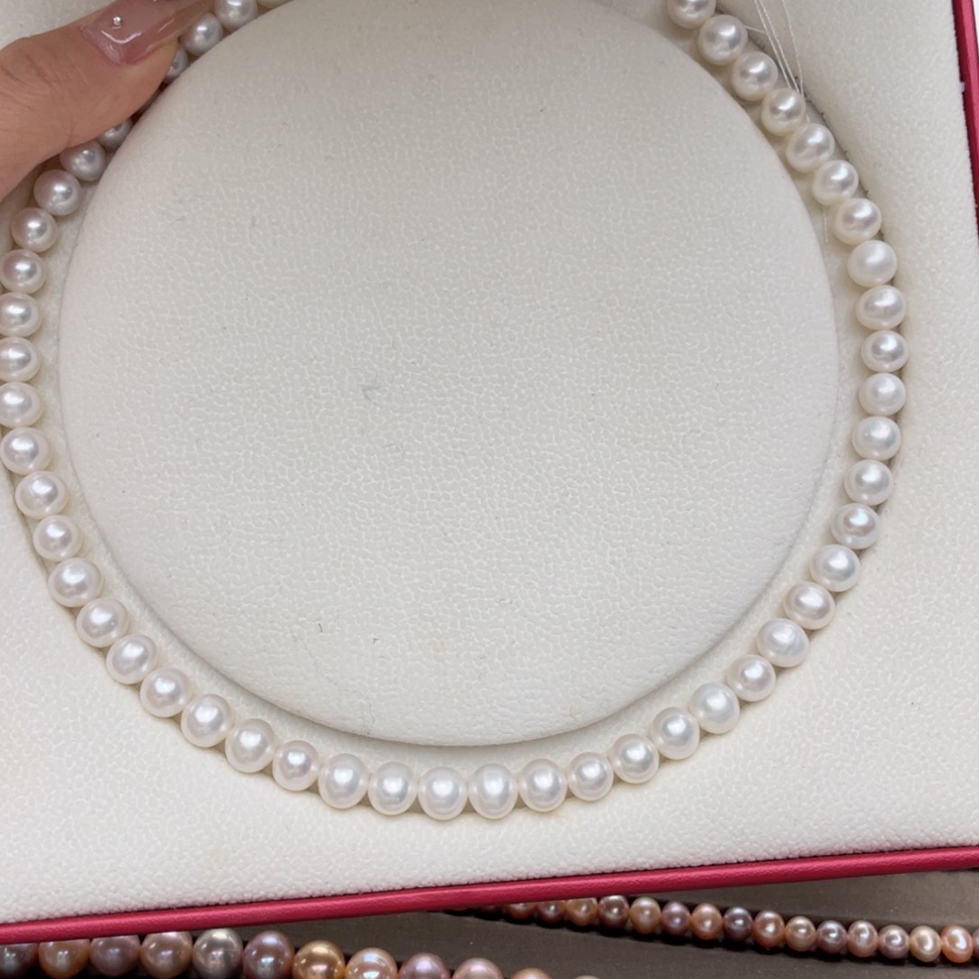 淡水珍珠项链银S925镶嵌8-9mm