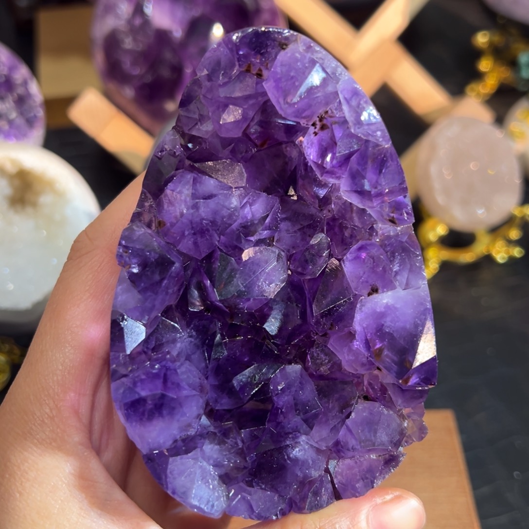 未镶嵌珠宝半成品紫晶9带钛晶共生