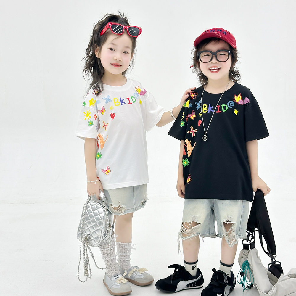 【主播推荐】美式高街潮品涂鸦印花卡通图案休闲短袖30081565