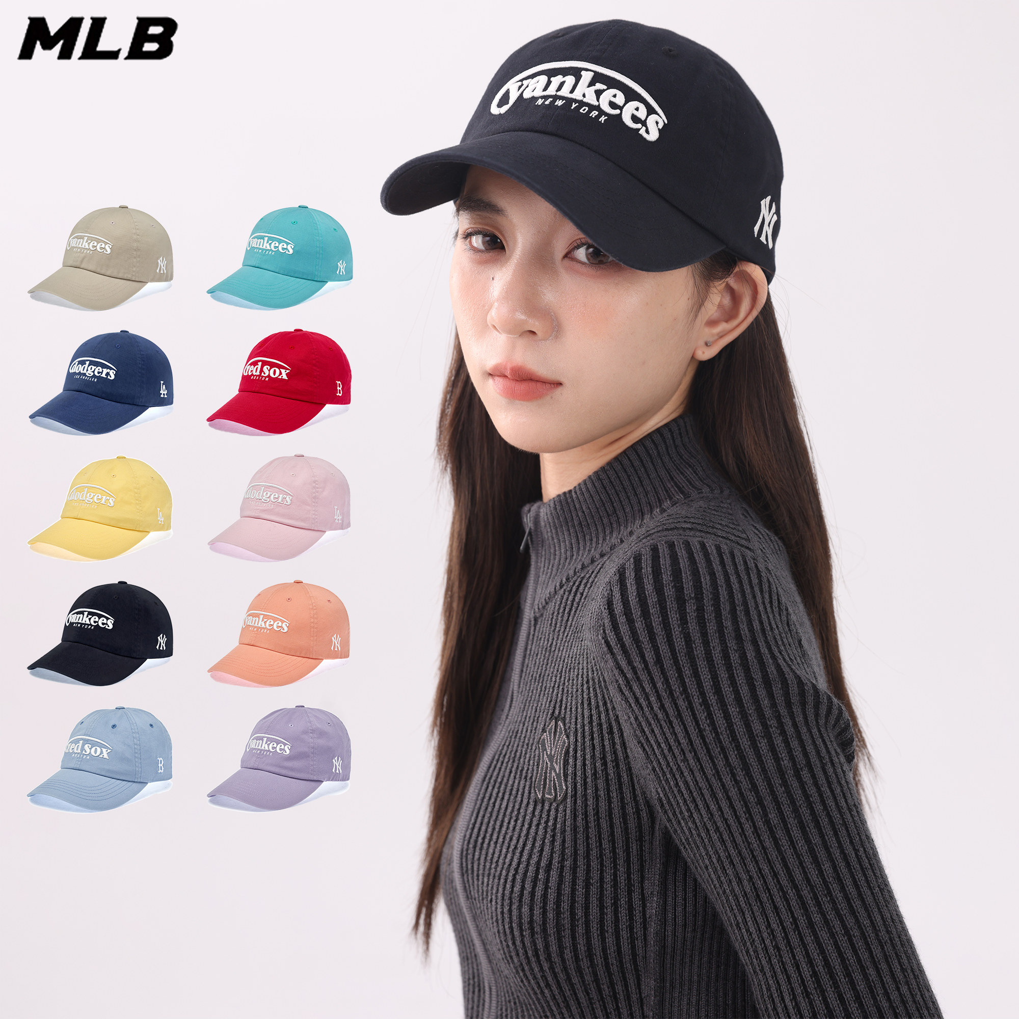 MLB正品 KARINA同款男女多巴胺糖果色软顶棒球帽25秋季新款CPV31