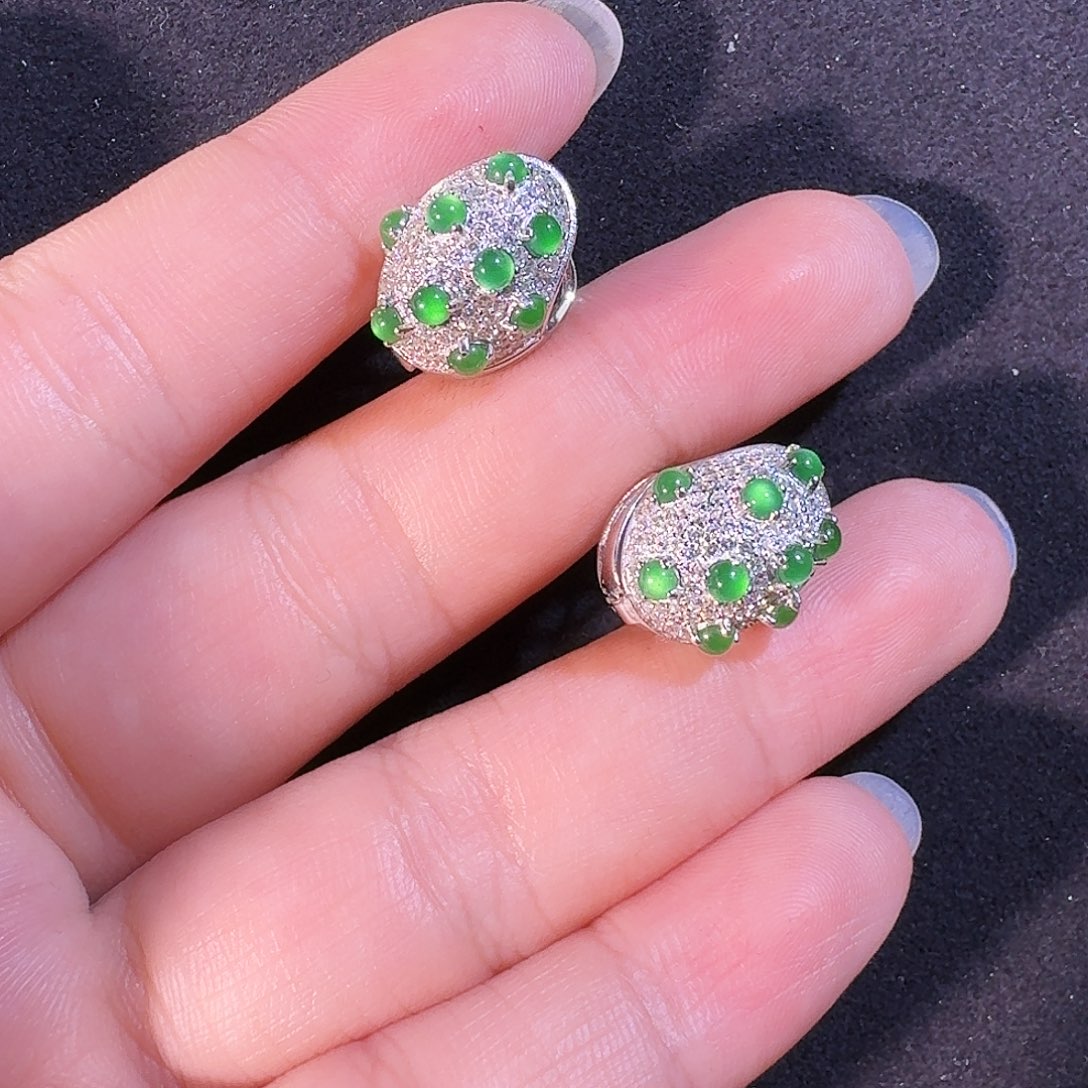 翡翠银S925镶嵌耳饰蛋面