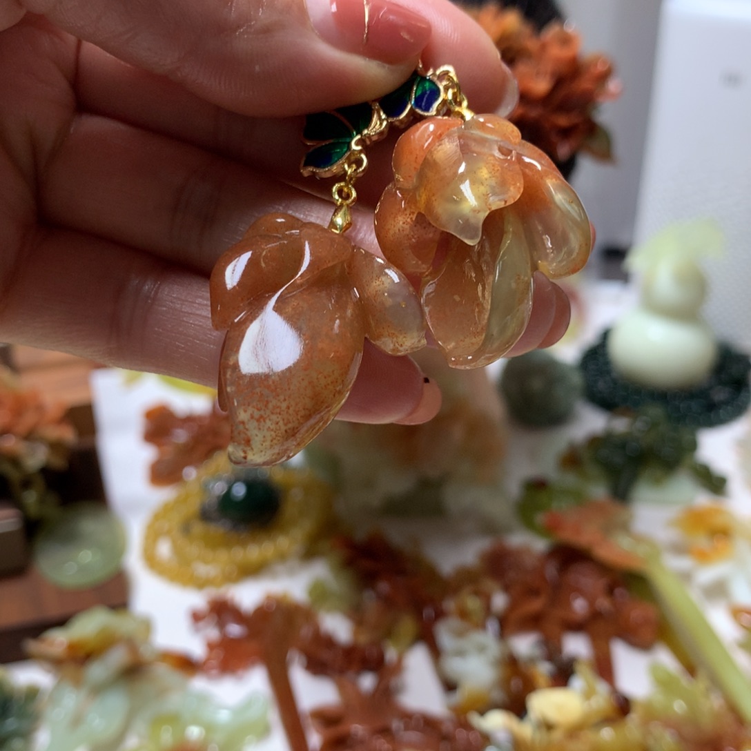 凤***颜蛇纹石玉合金发饰