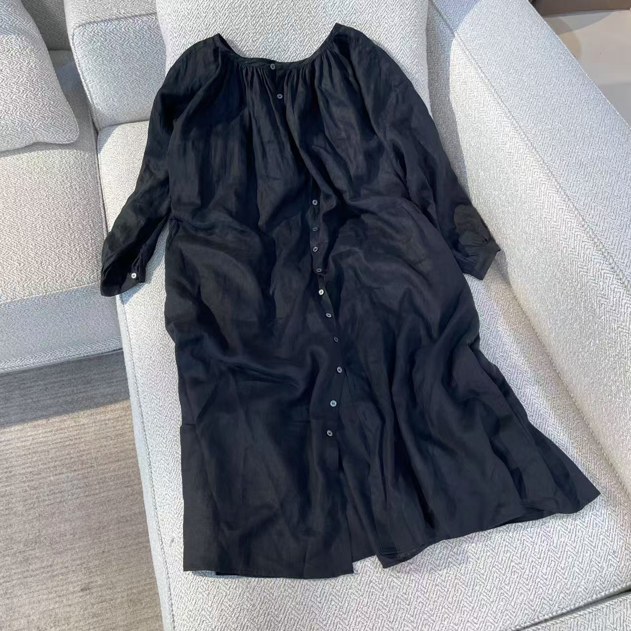 时尚亚麻衬衫连衣裙慵懒松弛感女2025新款春夏收口袖显瘦开衫长裙