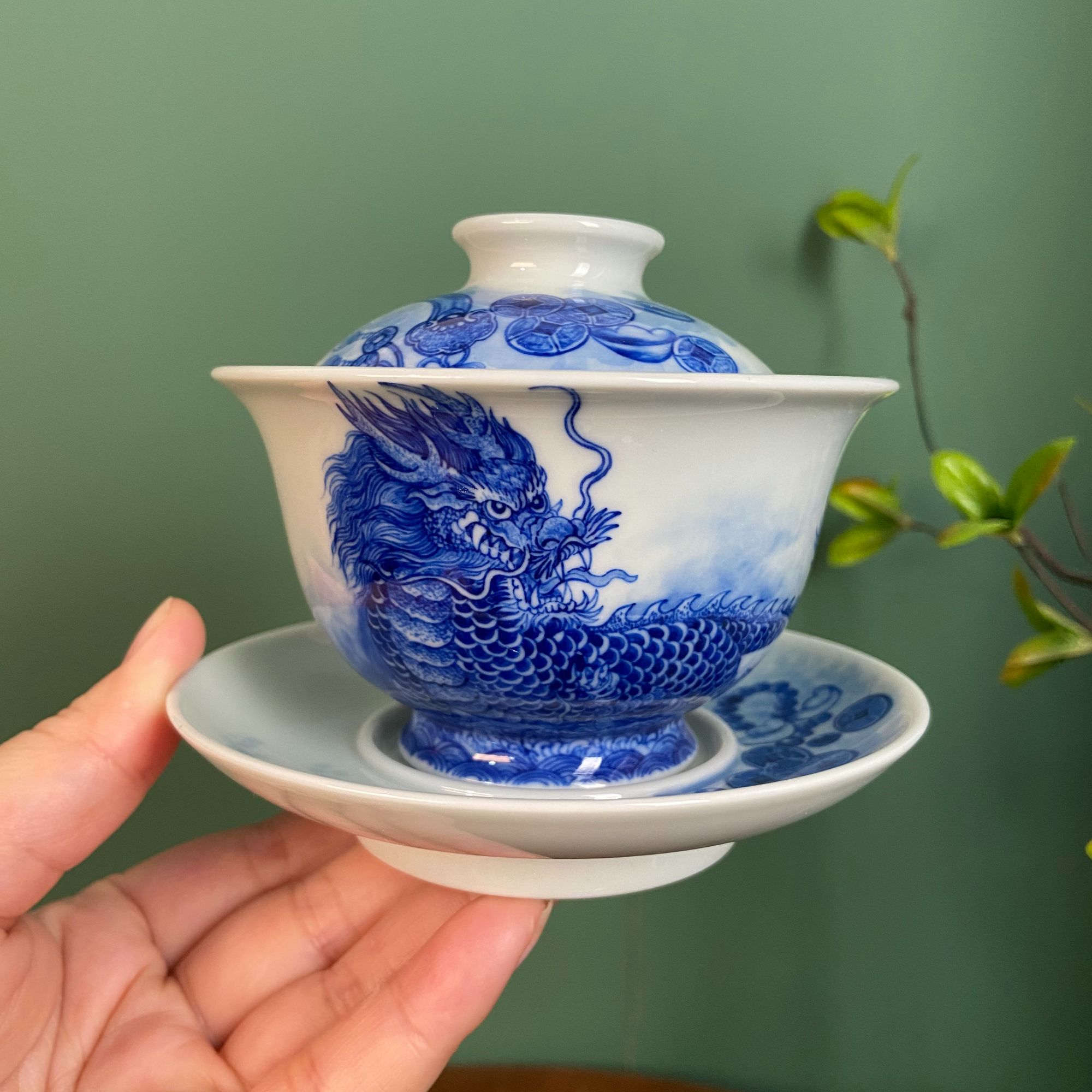 【彧兮竹柴窑】麒麟盖碗陶瓷手工手绘喝茶景德镇茶具容量150毫升