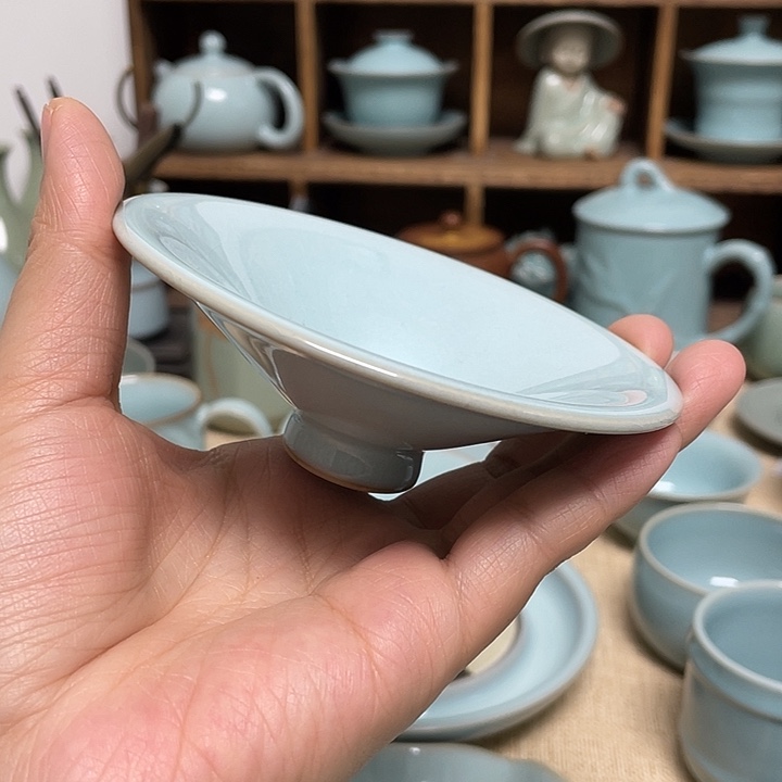 杯子天青大撇口斗笠盏纯手工特价