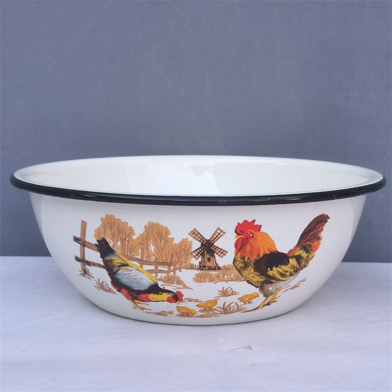 30厘米特厚大公鸡搪瓷面盆1个