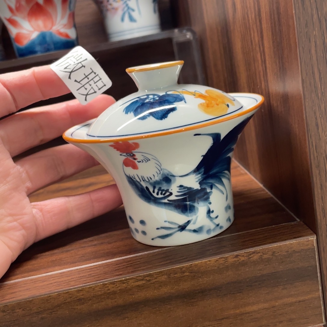 釉下手绘茶具微瑕