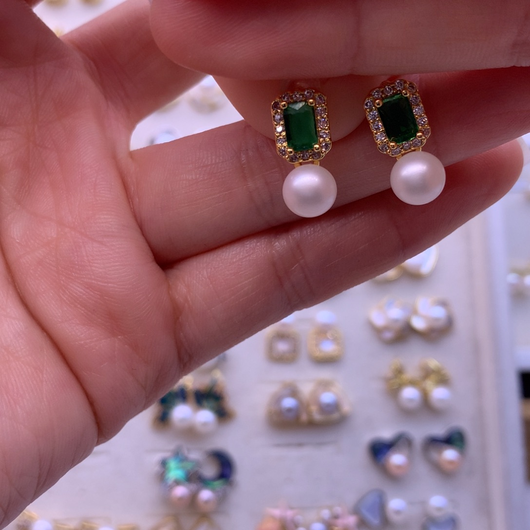 合金淡水珍珠耳饰