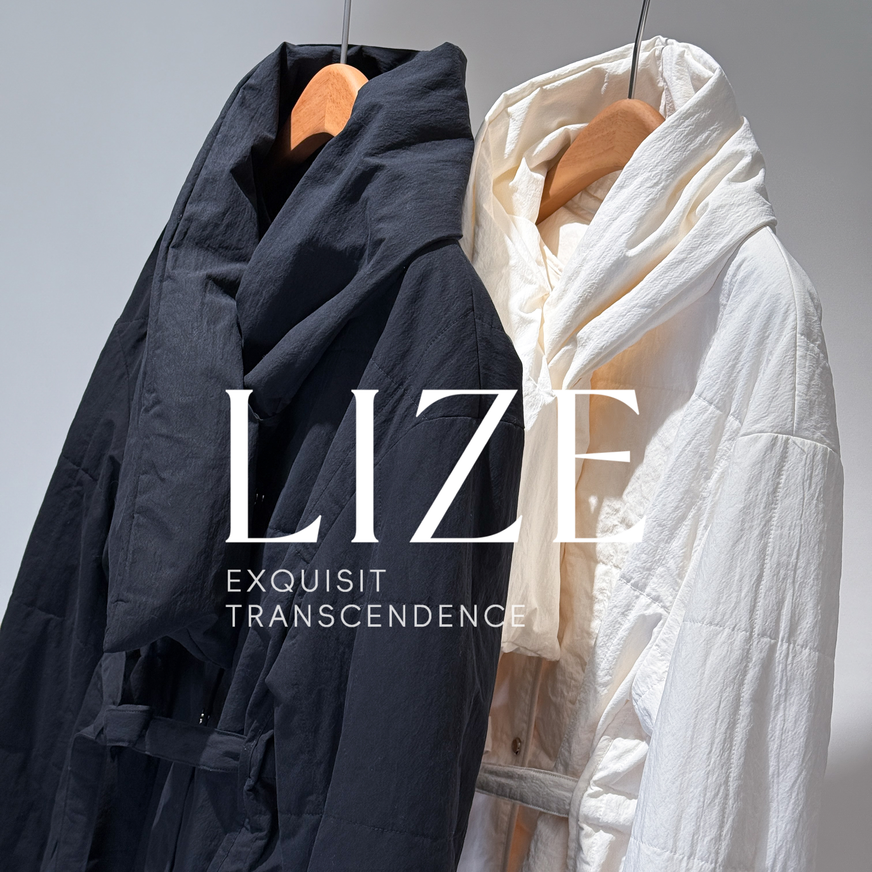 LIZE「L0617」带围巾桑蚕丝填充外套