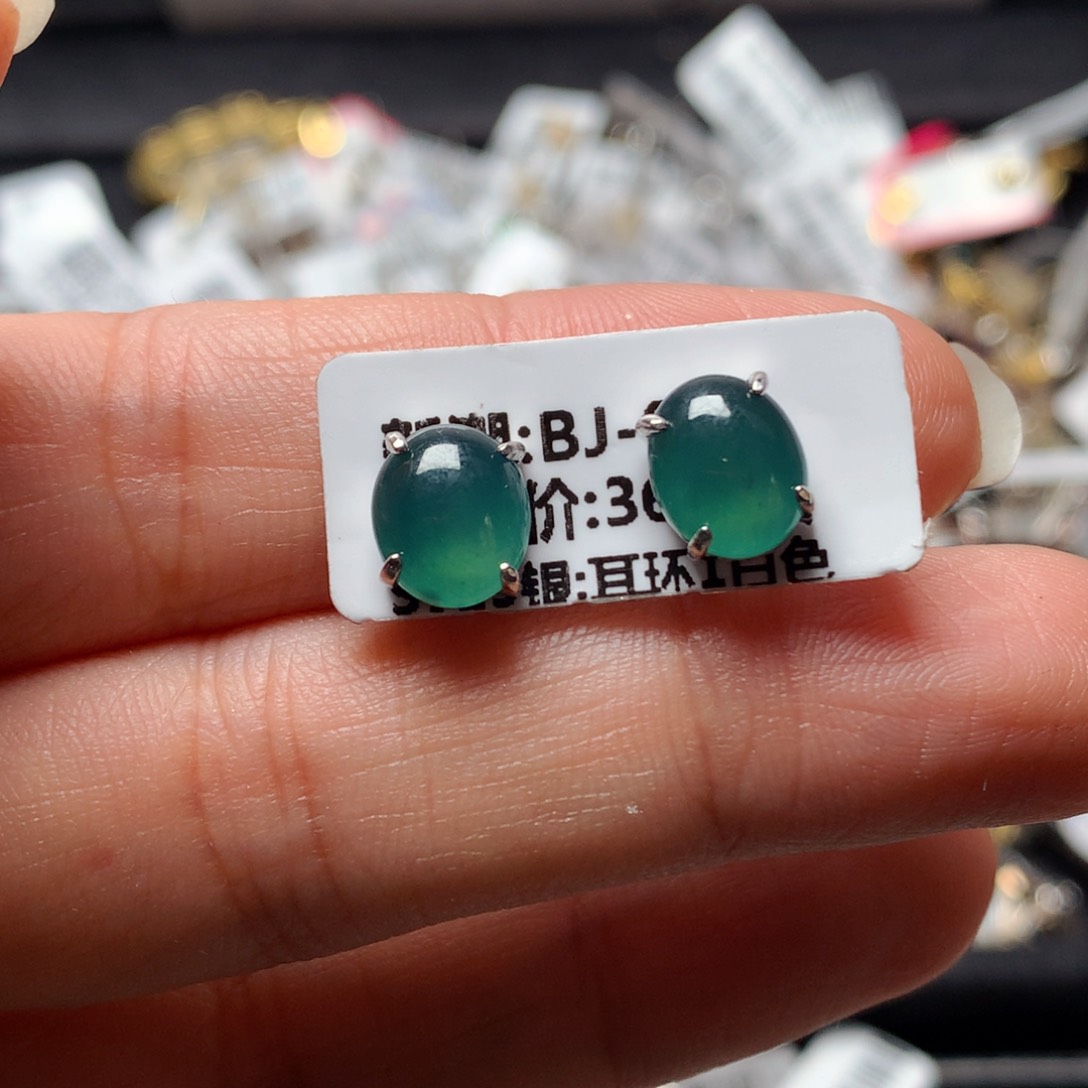 翡翠戒指银S925镶嵌天然翡翠耳饰