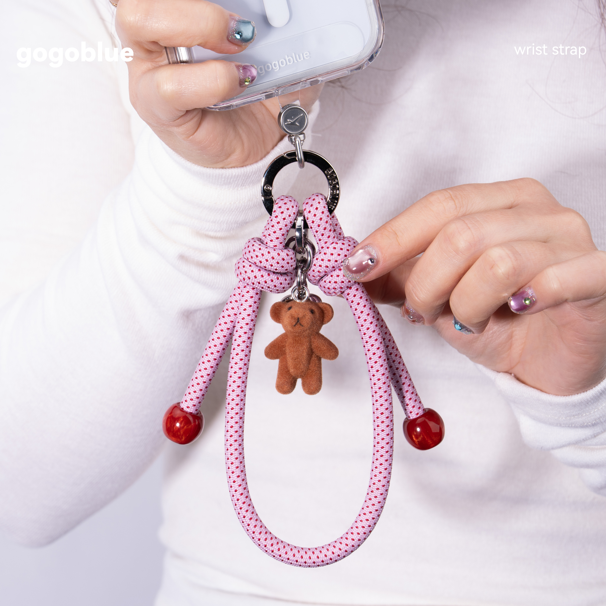 gogoblue棕色熊熊编织登山绳腕带手提链通用短款防丢手机挂绳