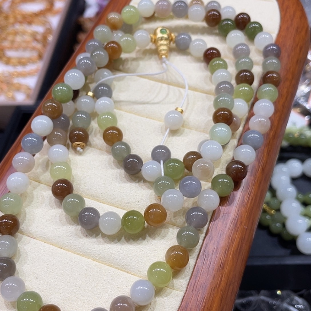 和田玉未镶嵌颈饰108颗毛衣链