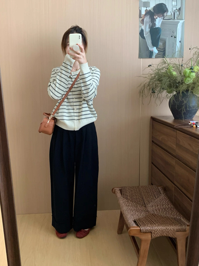 灰灰呀！意法货 6158 春款捡漏~韩代下摆毛边高腰显瘦阔腿裤休闲裤