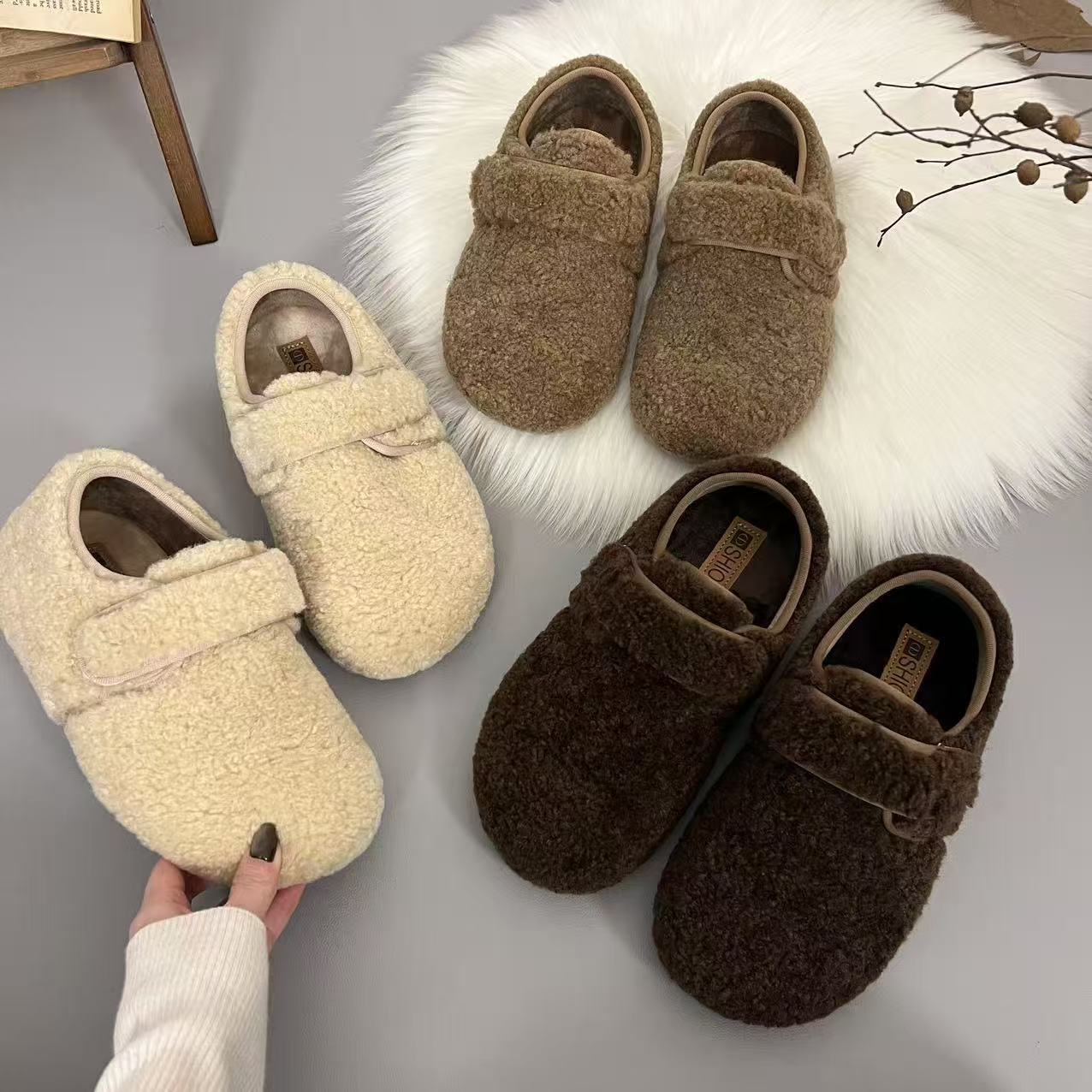 25年新款玛丽珍魔术贴毛毛鞋3cm秋冬软底韩版软底