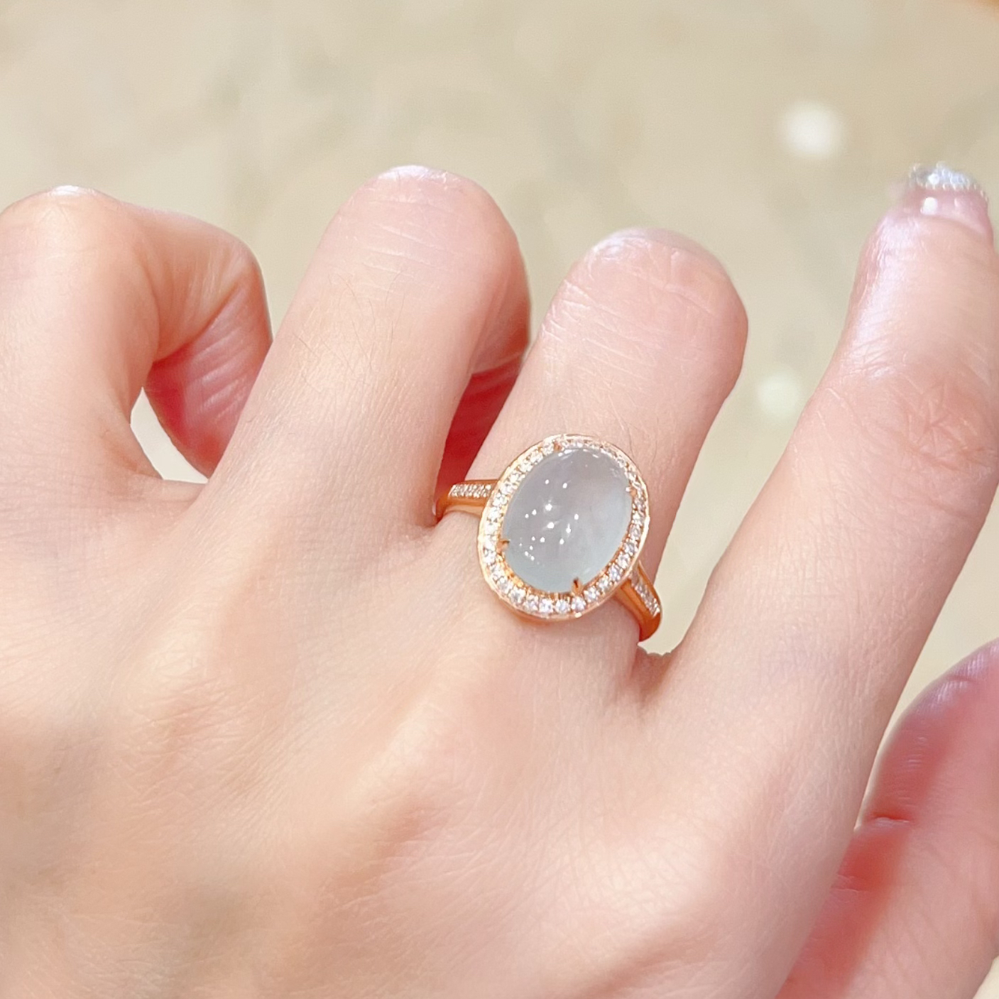 18k玫瑰金翡翠戒指 4200