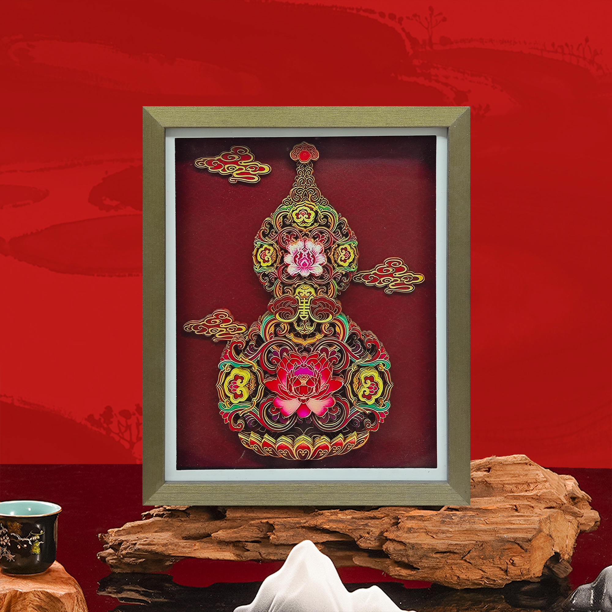 新中式玄关卧室装饰品家居好物非遗剪纸文创工艺品送长辈葫芦2227