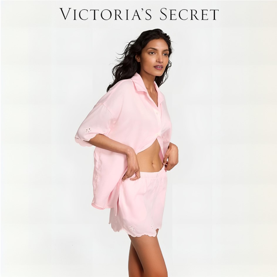 【维密·短袖睡衣套装】 宽松舒适家居服短袖衬衫短裤睡衣套装