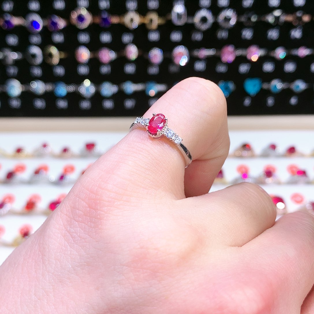 红宝石戒指银S925镶嵌