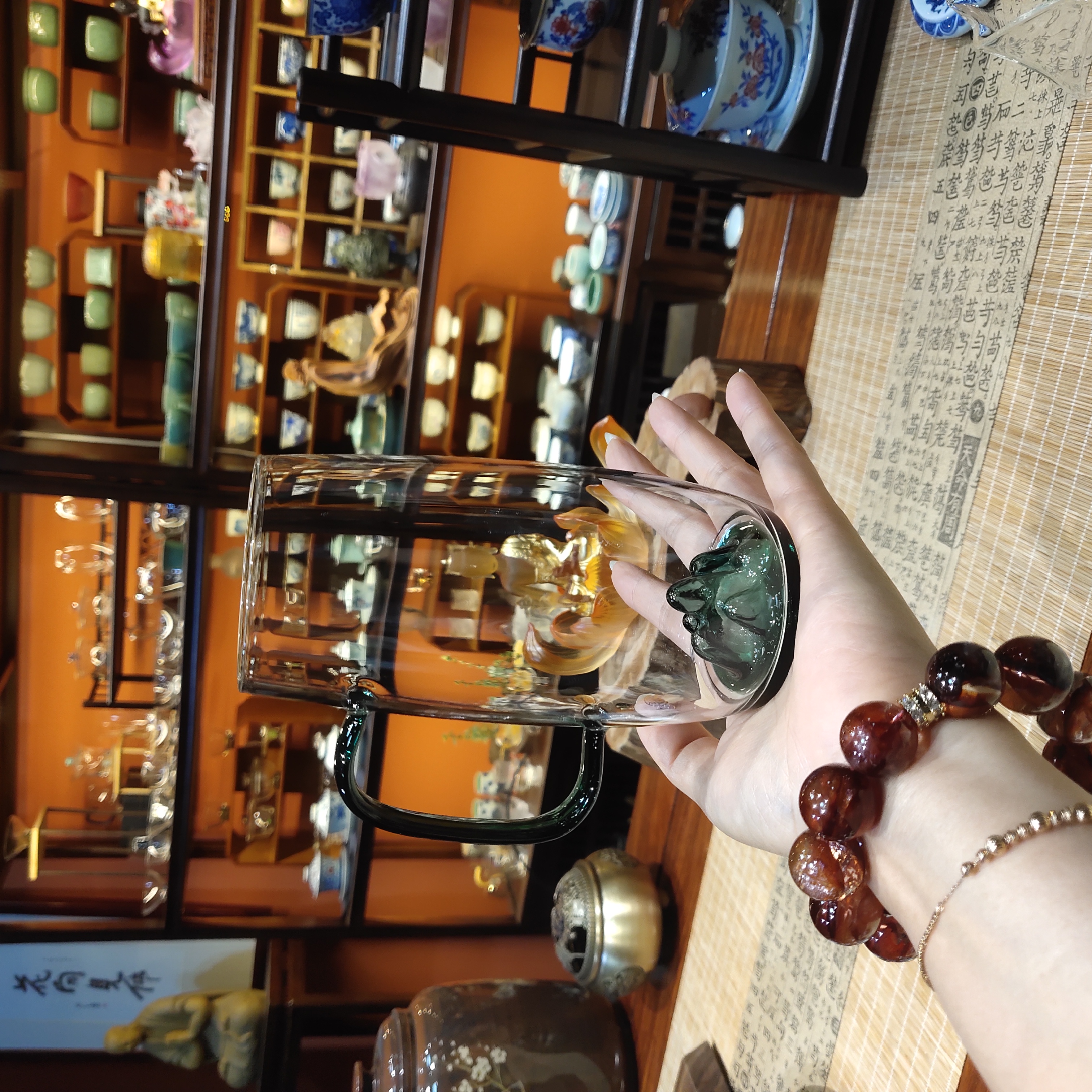 水璃方醒山绿茶杯400毫升家用高档手工