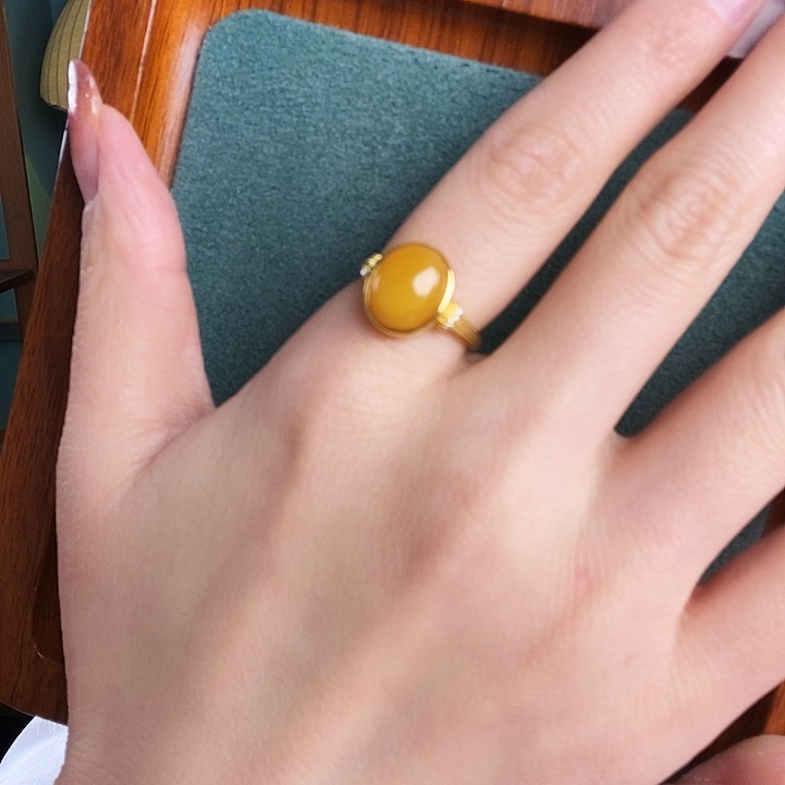 蜜蜡银S925镶嵌戒指戒指