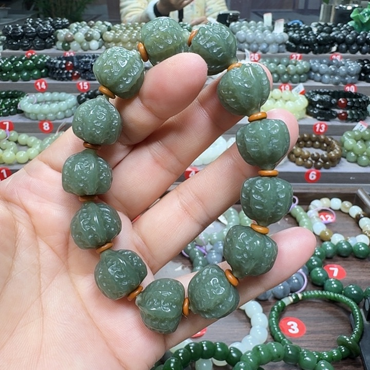 未镶嵌手链和田玉新疆若羌青黄口料核桃卡16