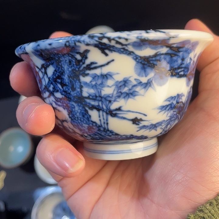 源***文青花釉里红主人杯