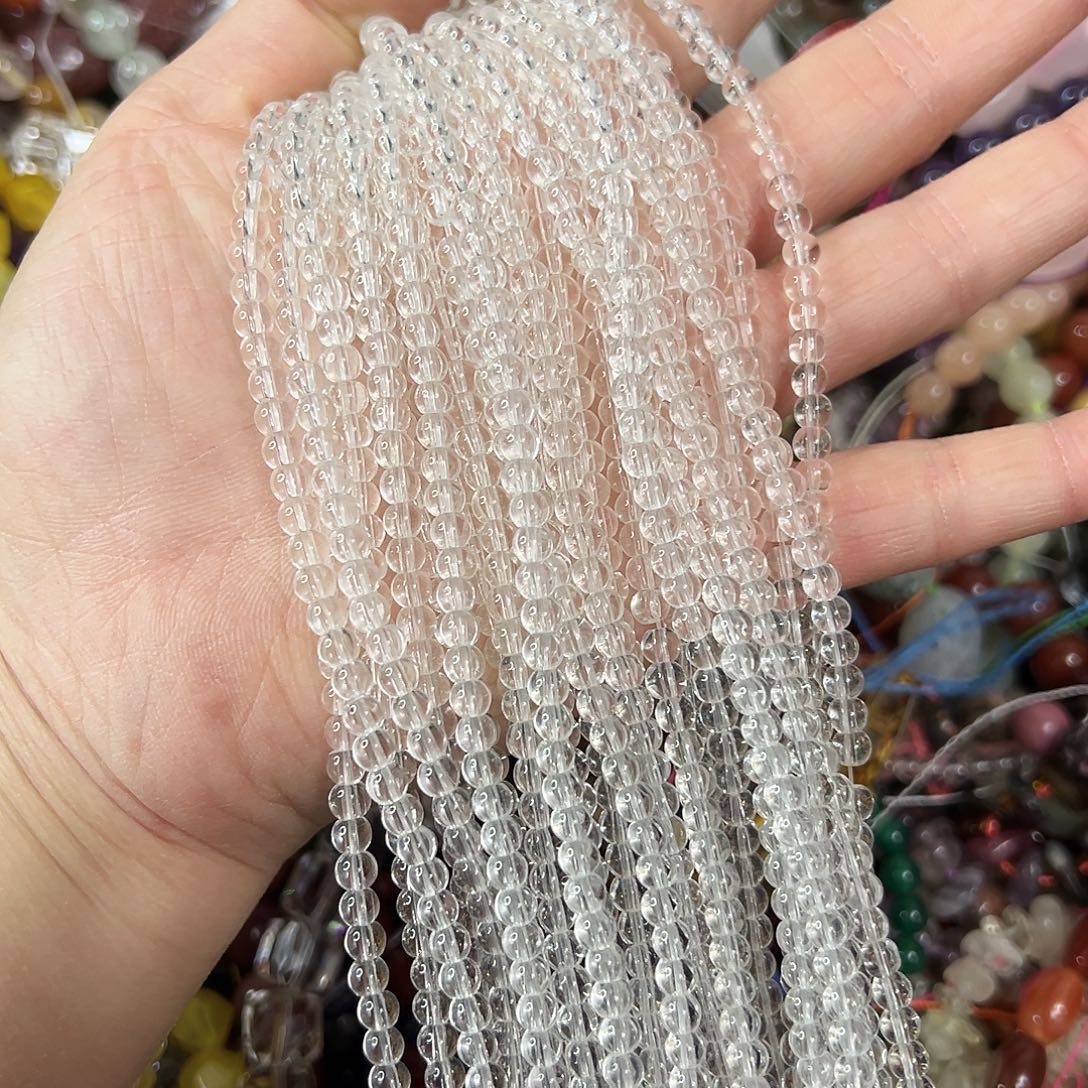 玛瑙/玉髓未镶嵌珠宝半成品，卡4压电白水晶隔珠2条