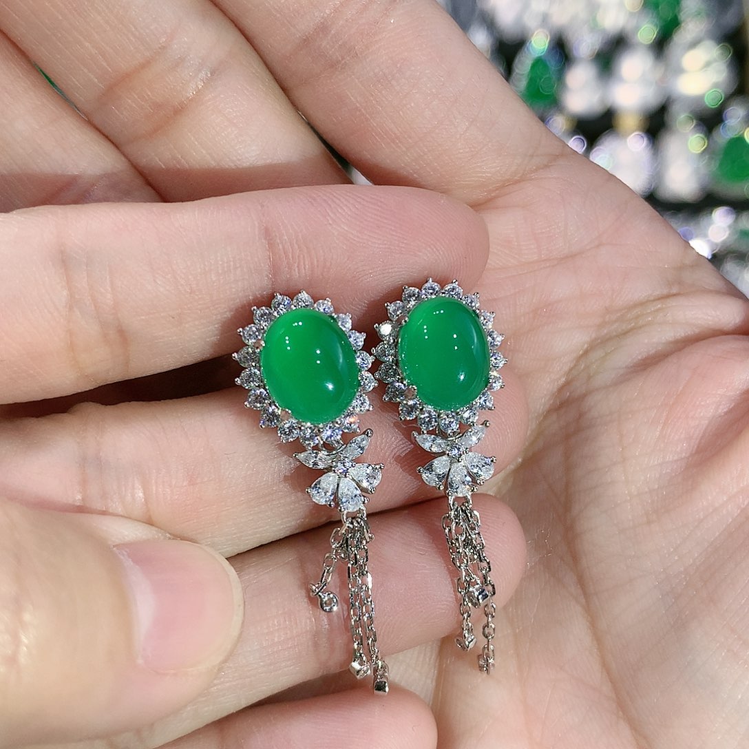 玛瑙/玉髓耳钉银S925镶嵌