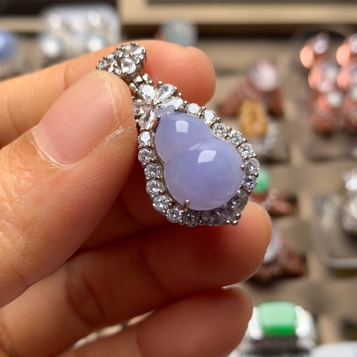 翡翠合金戒指翡翠糯种紫罗兰葫芦