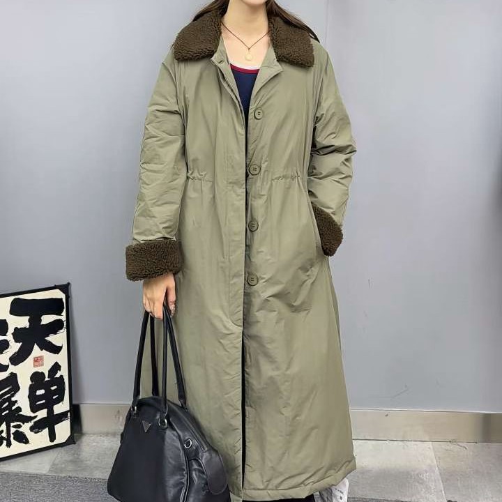 2024风衣款冬季 高级感毛毛领长款绒绒外套