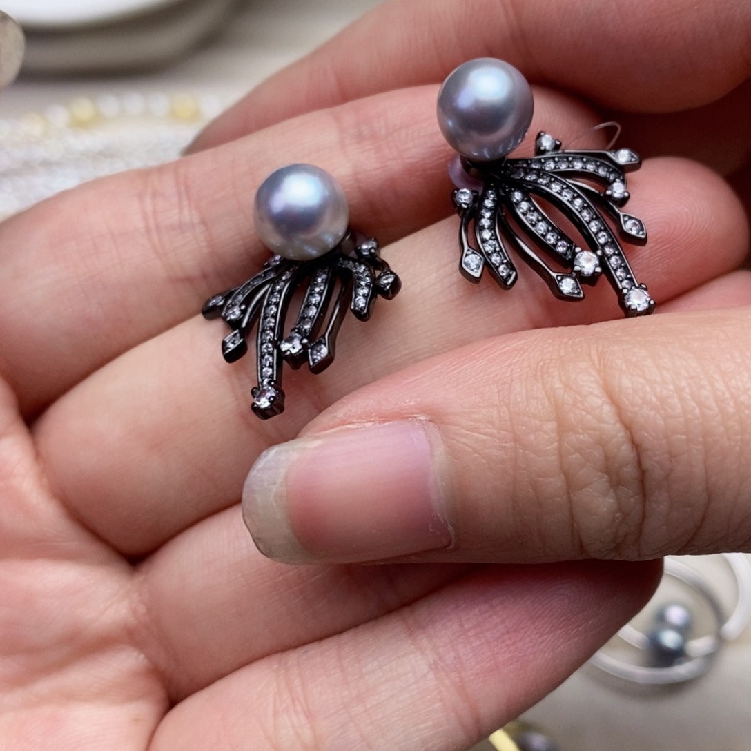 海水珍珠耳饰银S925镶嵌