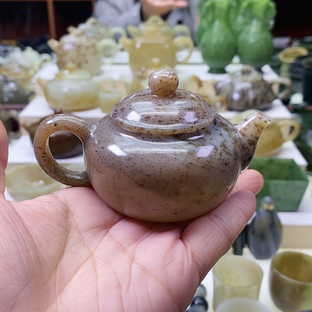和田玉茶壶（微瑕）未镶嵌火*