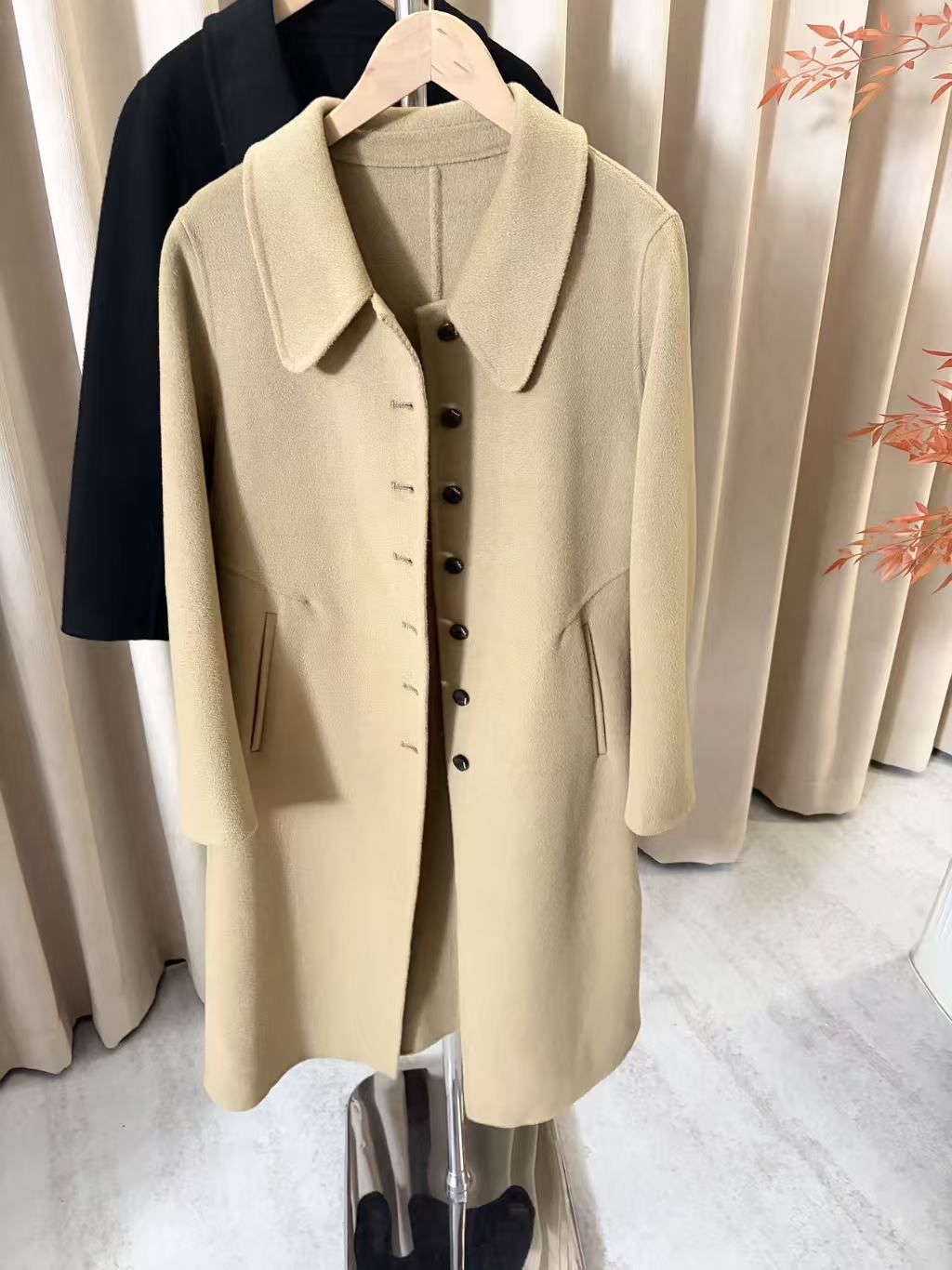 【瑶瑶专属】D153【衣长90】长款拼接百搭娃娃领毛呢外套休闲通勤风女