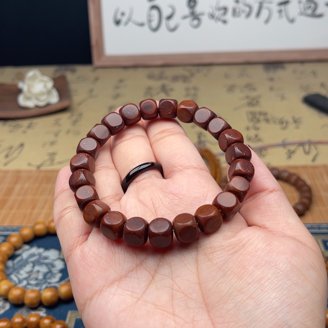 紫金鼠手串富*鸟实心六方9