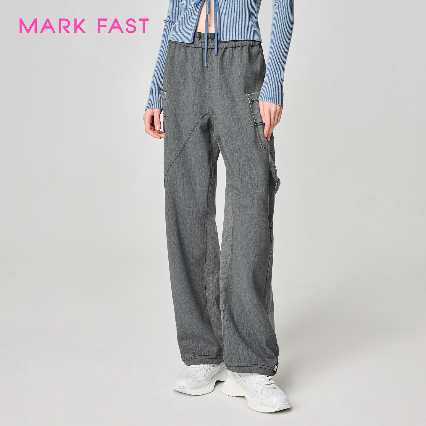 MARKFAST设计师品牌百搭运动男女同款深花灰拼接休闲裤M1FAU51310