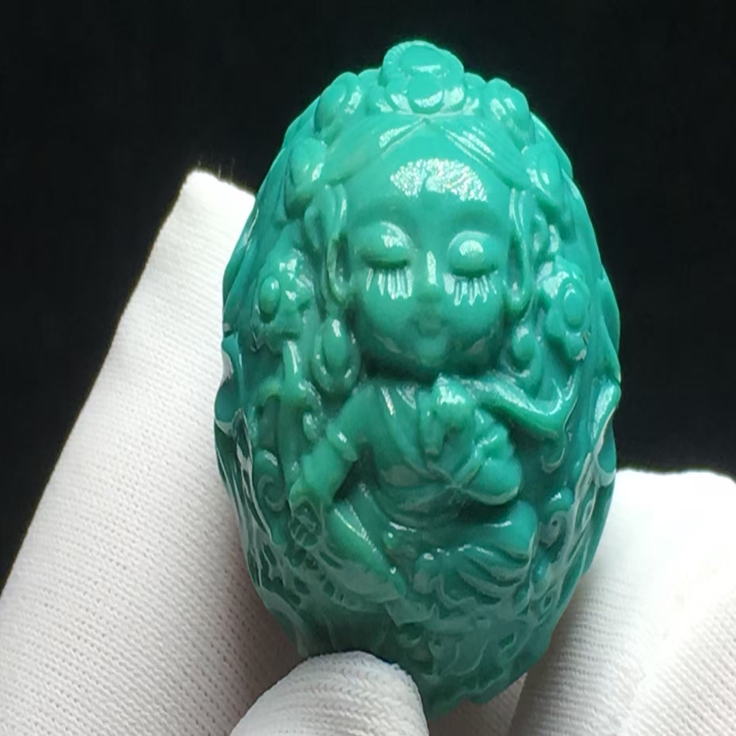 精品绿松石雕刻宝宝渡姆