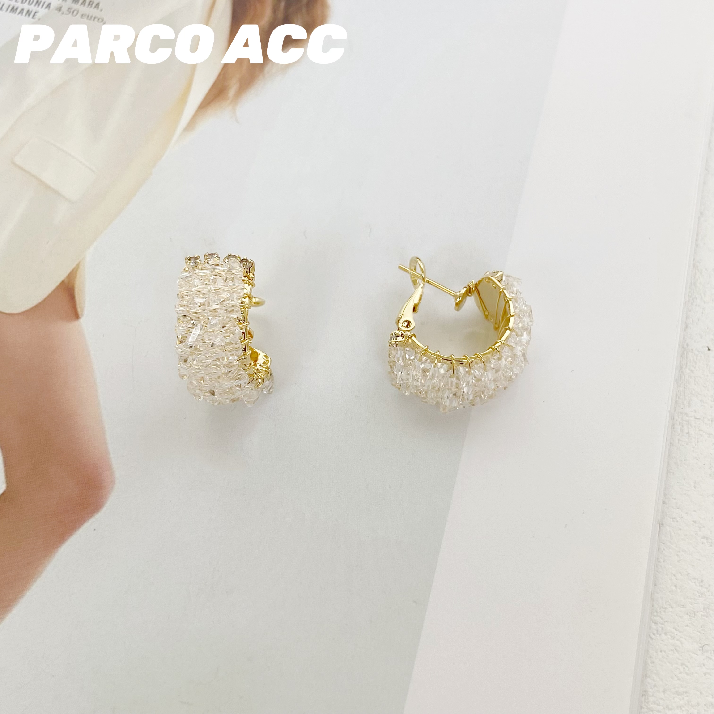 铜合金合成锆石耳饰 E214   APCKET 复古碎冰冰耳扣